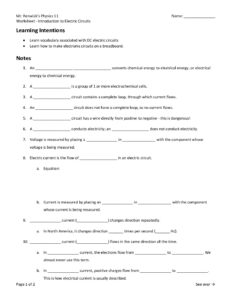 Worksheet – Introduction to Electric Circuits – Mr. Renwick's Online ...